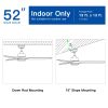 52 in. Indoor&Outdoor Solid Wood Ceiling Fan with light and Remote Control, Reversible DC Motor