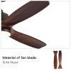 52 in. Indoor&Outdoor Solid Wood Ceiling Fan with light and Remote Control, Reversible DC Motor