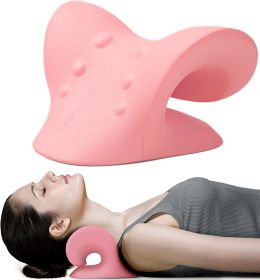 Neck and Shoulder Relaxer;  Cervical Traction Device for TMJ Pain Relief and Cervical Spine Alignment;  Chiropractic Pillow Neck Stretcher(Blue) (Color: PINK)