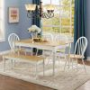 Autumn Lane Farmhouse Solid Wood Dining Bench, White and Natural Finish